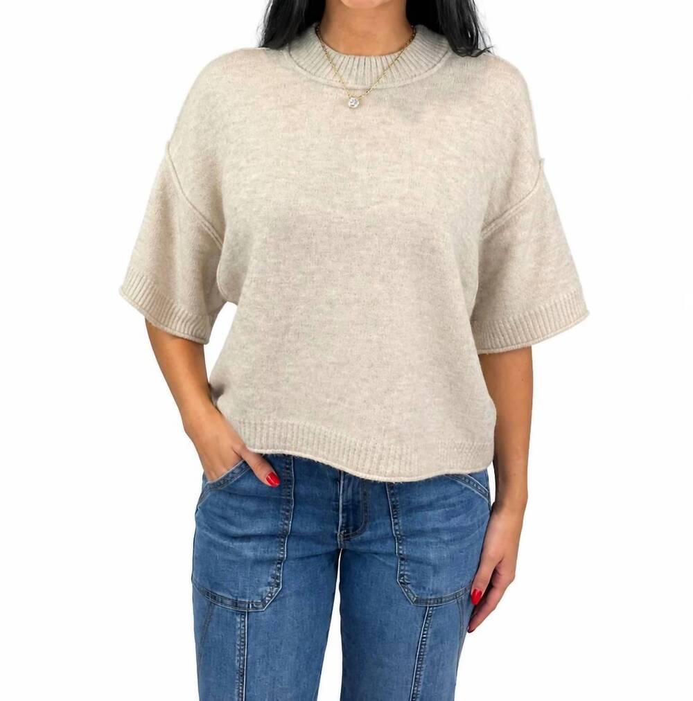 NEW MB BY TRIBAL lofty elbow sleeve sweater in beige